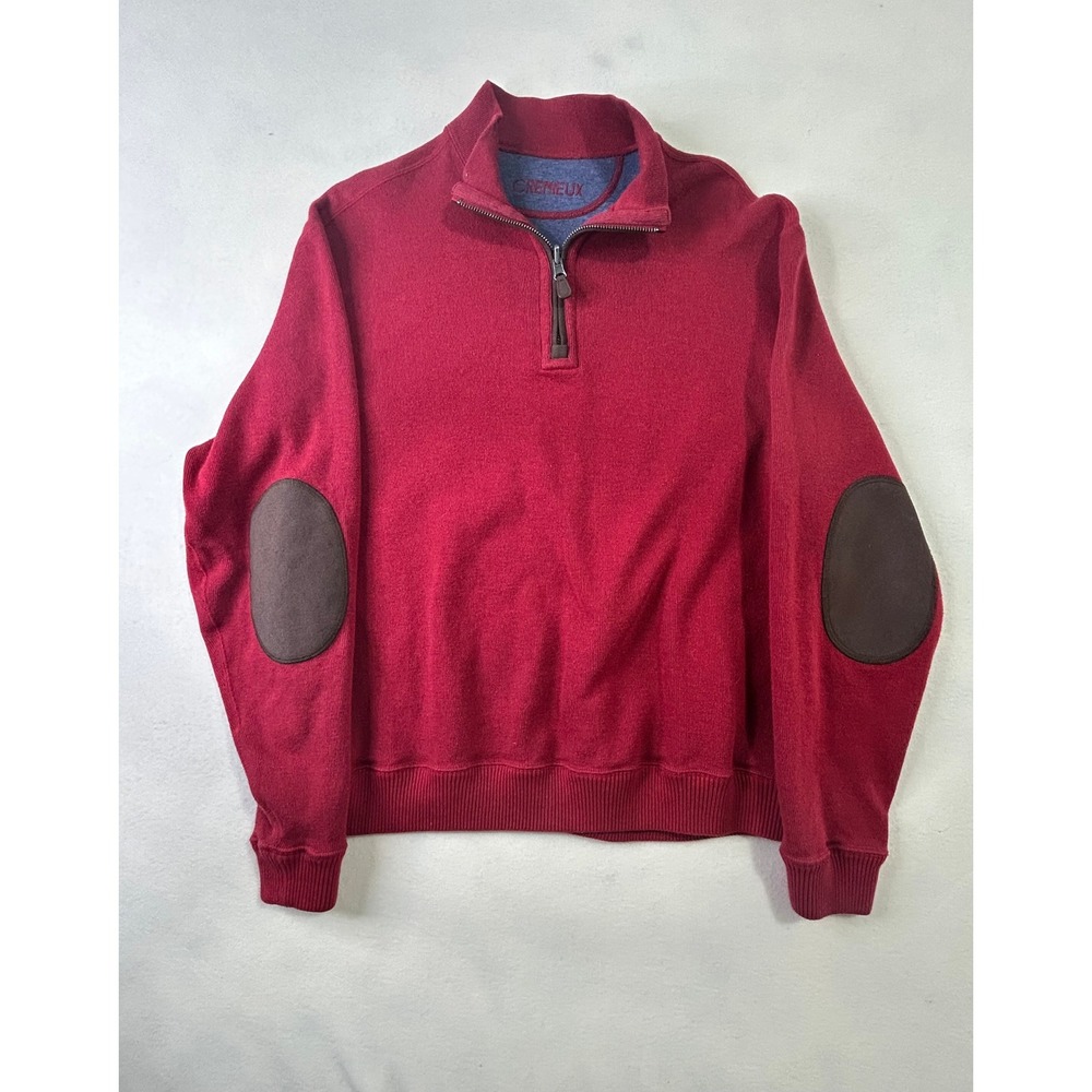 Cremieux Mens Red Quarter Zip Sweater Elbow Patches Mock Neck Pullover GS29